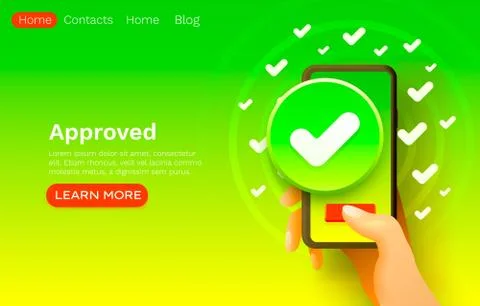 Application approve button, smartphone accept icon, web site banner design Stock Illustration