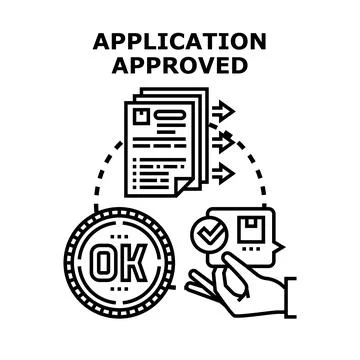 Application approved process with document submission and confirmation Illustrazione stock
