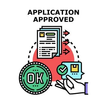 Application approved process with document submission and confirmation Stock Illustration