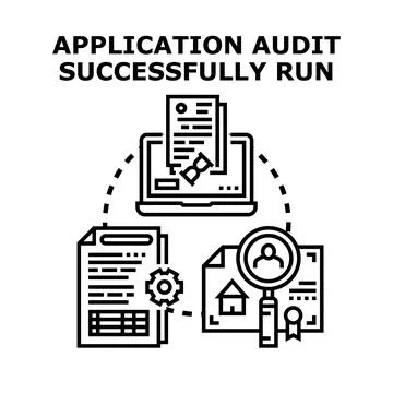 Application audit successfully processing data and documents Illustrazione stock