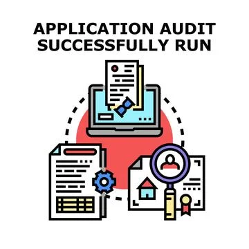 Application audit successfully processing data and documents Stock Illustration