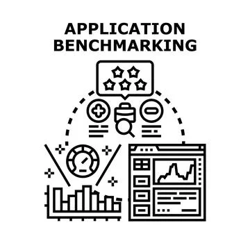 Application benchmarking process evaluating software performance and quality Stockillustratie