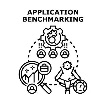 Application benchmarking process measuring system performance, analyzing busi Stock Illustration