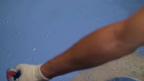 Application of blue waterproofing in the bathroom. Stock Footage 220491696