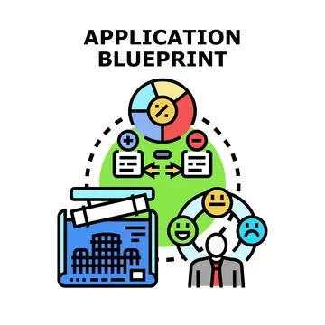 Application blueprint planning user experience data analysis Illustrazione stock