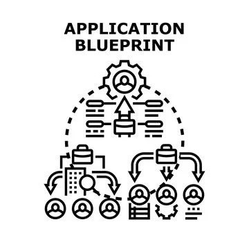 Application blueprint process and development strategy concept Illustrazione stock