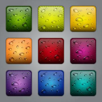 Application buttons with water drops Stock Illustration