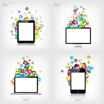 Application button.Social media.Cloud computing. Smartphone laptop tablet. Stock Illustration