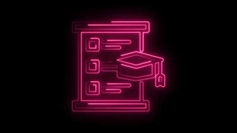 Application checklist and graduation cap pink neon light effect animation on Stock Footage 330784700