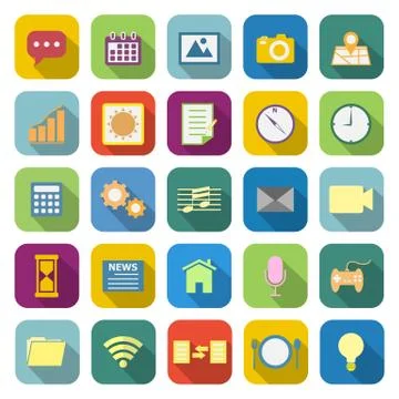 Application color icons with long shadow Illustrazione stock