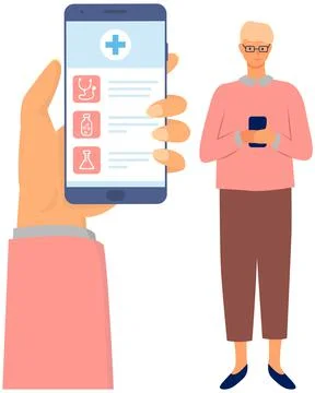 Application for communication with doctors and online consultations, technology Stock Illustration