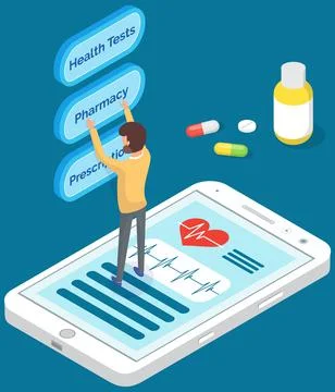 Application for communication with doctors and online consultations, technology Stock Illustration