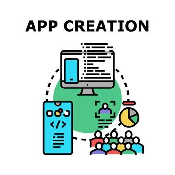 Application creation developing cycle process on screens Stock Illustration