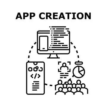 Application creation developing cycle process on screens Stock Illustration