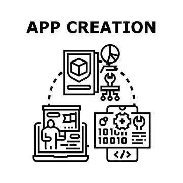 Application creation developing programming coding process diagram Stock-Illustration