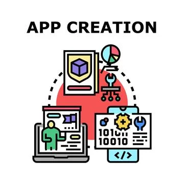 Application creation developing programming coding process diagram Illustrazione stock