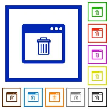 Application delete flat framed icons Stock Illustration