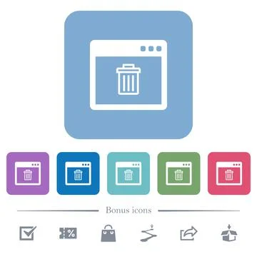 Application delete flat icons on color rounded square backgrounds Illustrazione stock