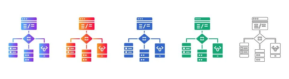 Application Deployment and Database Mapping Icons Stock Illustration