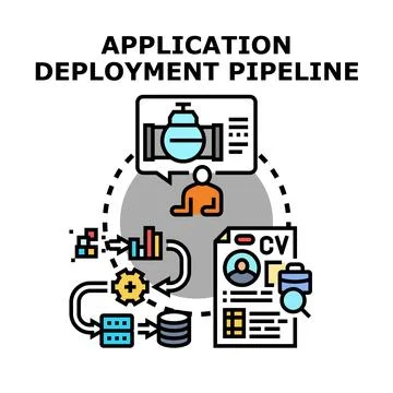 Application deployment pipeline process automation concept 스톡 일러스트