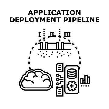 Application deployment pipeline process automation concept Stock Illustration