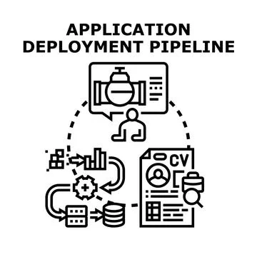 Application deployment pipeline process automation concept Stock Illustration