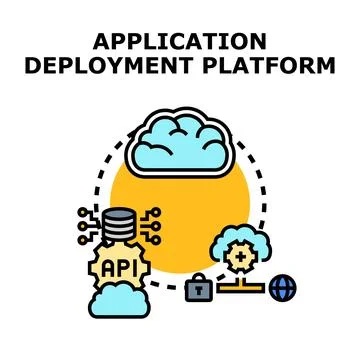 Application deployment platform linking cloud database api Stock Illustration