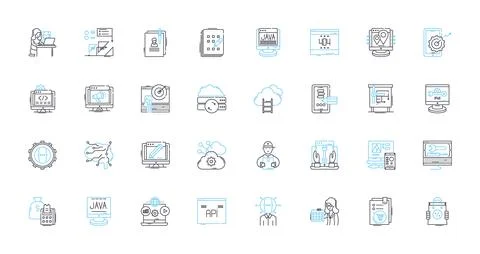 Application Design linear icons set. Interface, Layout, User-friendly Stock Illustration