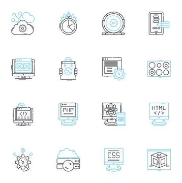 Application Design linear icons set. Interface, Layout, User-friendly Stock Illustration
