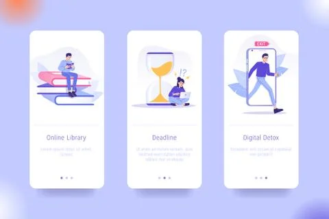 Application design set for Online Library, Deadline and Digital Detox. UI on  Stock Illustration