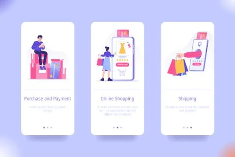 Application design set for Purchase and Payment, Online Shopping and Shipping Illustrazione stock