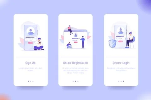 Application design set for Sign Up, Online Registration and Secure Login. UI  Stock Illustration