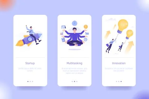 Application design set for Startup, Multitasking and Innovation. UI on boardi Illustrazione stock
