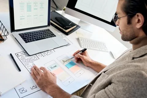 Application Designer Working High Angle 스톡 사진