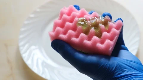 Application of detergent to a washcloth, close up Stock Footage 115264349