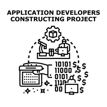 Application developers building software project and coding Stockillustratie