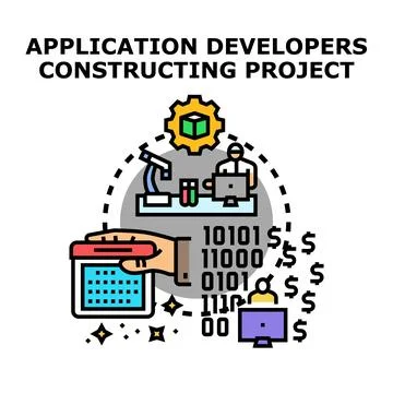Application developers building software project and coding 库存插图