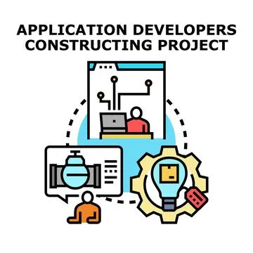 Application developers constructing project for it solutions 스톡 일러스트