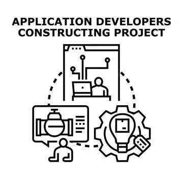 Application developers constructing project for it solutions Stock Illustration