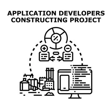 Application developers constructing software project and planning strategy Illustrazione stock