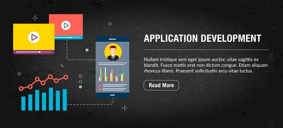 Application development, banner internet with icons in vector. Stock Illustration