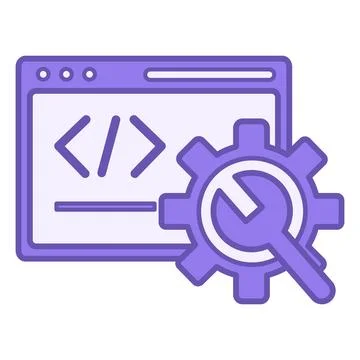 Application Development Color Icon. Vector Icon of Website, Gear, and Wrenc.. Stock Illustration