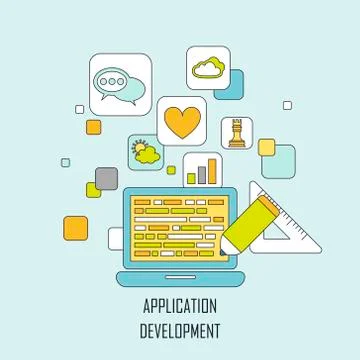 Application development in flat thin line style イラスト素材