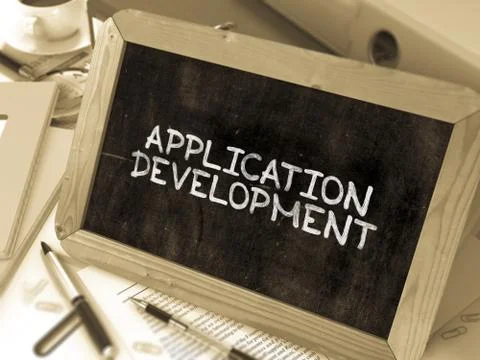 Application Development Handwritten by White Chalk on a Blackboa Stock Illustration