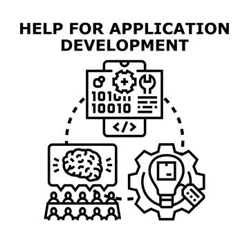 Application development help consulting and team brainstorming Stockillustratie