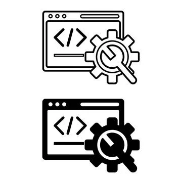 Application Development Icons. Black and White Vector Icons of Website, Gea.. Stock Illustration