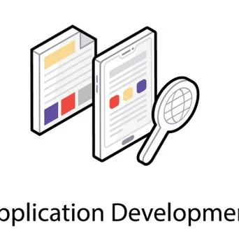Application development in isometric icon design Stock Illustration