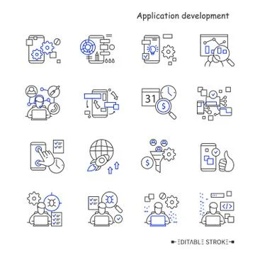 Application development line icons set. Editable Stock Illustration