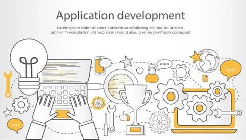 Application development outline banner Stock Illustration
