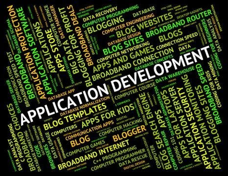 Application Development Shows Success Regeneration And Program Illustrazione stock